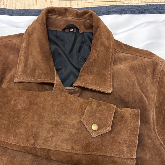 Brown Suede Double-Breasted Men’s  Coat Size M - Picture 14 of 14